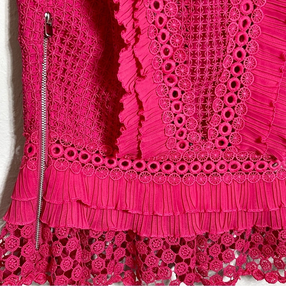SAYLOR Pink Eyelet Ruffle Peplum Blouse Flutter Sleeve Boho Romantic Statement - Picture 8 of 16